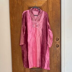 100% silk Kurta ombré tunic top pink wine beaded long sleeve Thailand